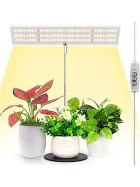 Full Spectrum LED Grow Light for Indoor Plants - Adjustable Height, Timer